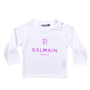 Balmain – T shirt bambina con stampa metalizzata