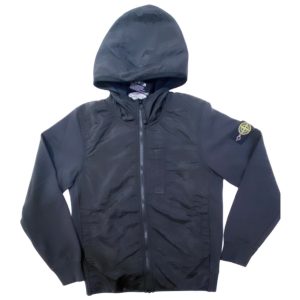 Stone Island – Felpa nera logata con cappuccio