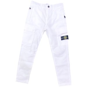 Stone Island – Pantalone lungo bianco logato