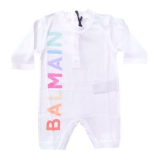 Balmain – Tutina bianca con logo colorato