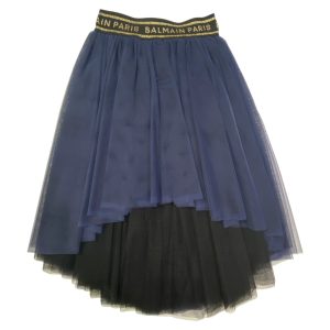 Balmain – Gonna in tulle blu logata