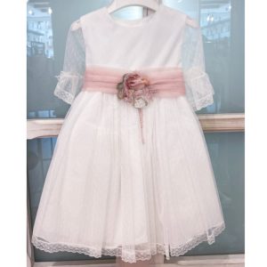 Amaya – Abito cerimonia con manica e fiocco rosa