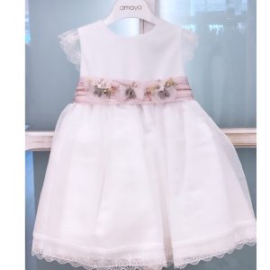 Amaya – Abito bianco con fiocco rosa