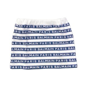 Balmain – Gonna corta bianca e blu logata