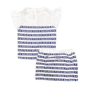 Balmain – T Shirt bianca con logo blu