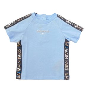 Balmain – T – Shirt celeste con logo