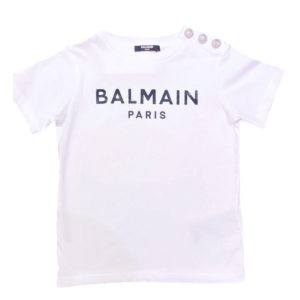 Balmain – T Shirt bianca con logo argento