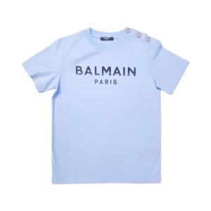 Balmain – T Shirt cielo logata con bottoni