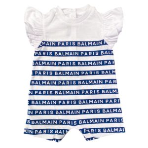 Balmain – Pagliaccetto bianco e blu logato