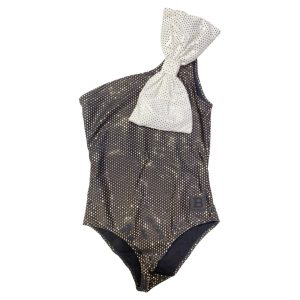 Balmain – Costume bambina nero e oro con fiocco