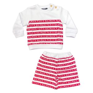 Balmain – Completo due pezzi bianco e rosso logato