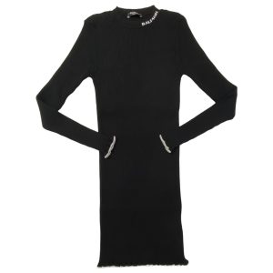 Balmain – Abito nero con logo laterale sul collo