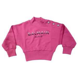 Balmain – Felpa bambina fucsia logata con bottoni