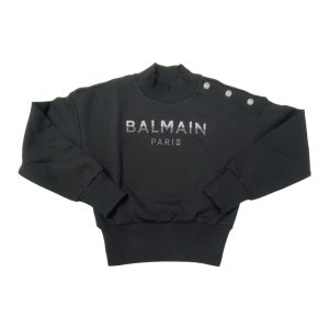 Balmain – Felpa nera con logo e bottoni