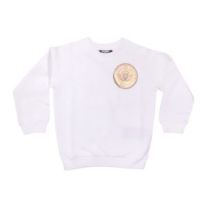Balmain – Felpa bianca con logo dorato laterale