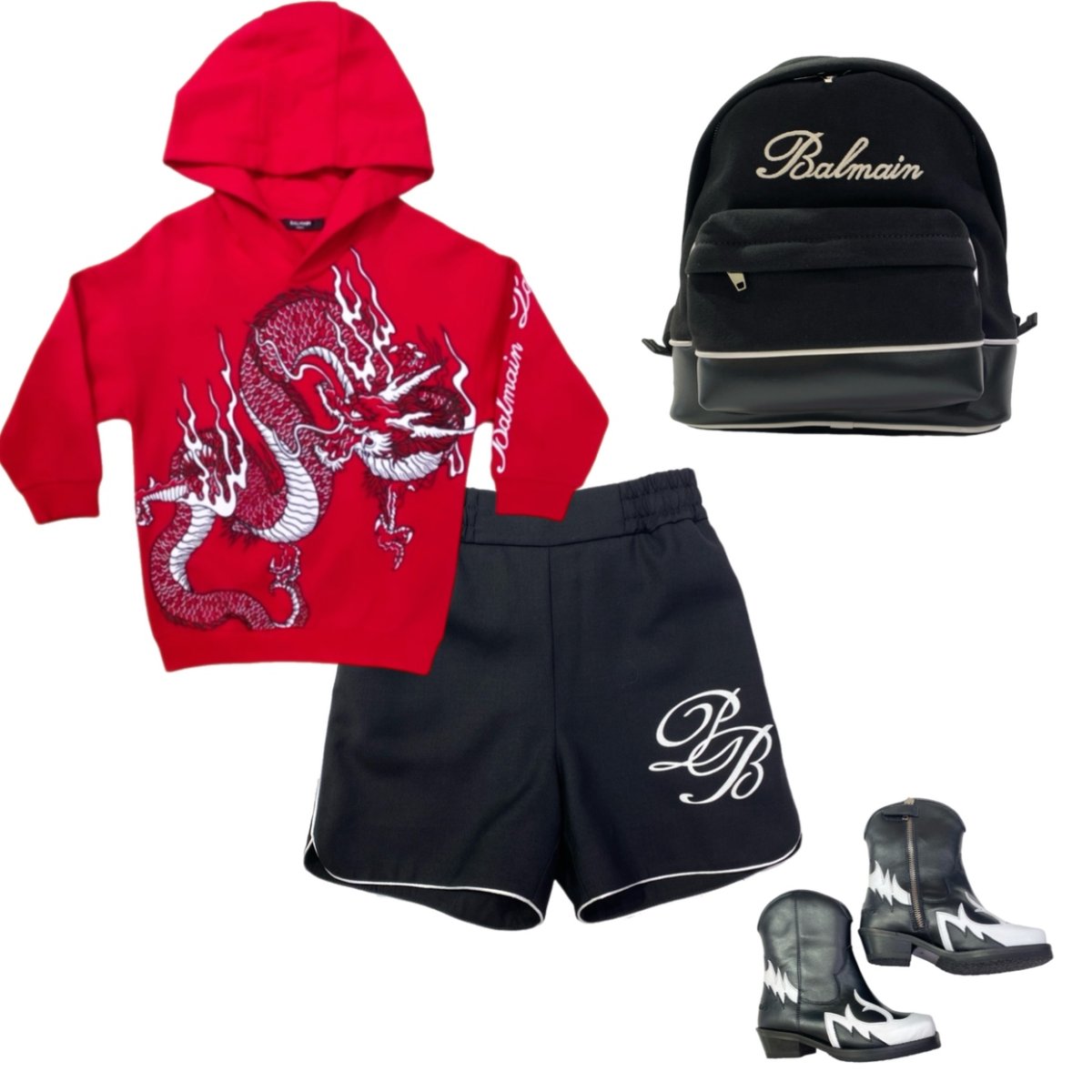 Balmain – Felpa rossa logata con drago - immagine 2