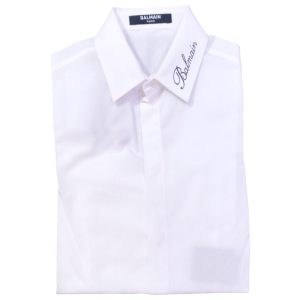 Balmain – Camicia bianca con logo sul collo