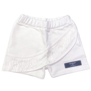 Balmain – Bermuda bambina bianca con logo nero