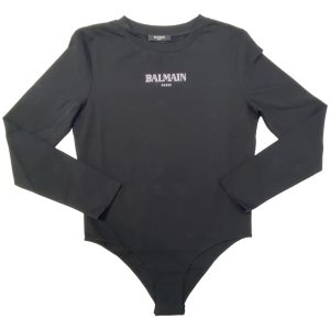 Balmain – Body nero logato manica lunga
