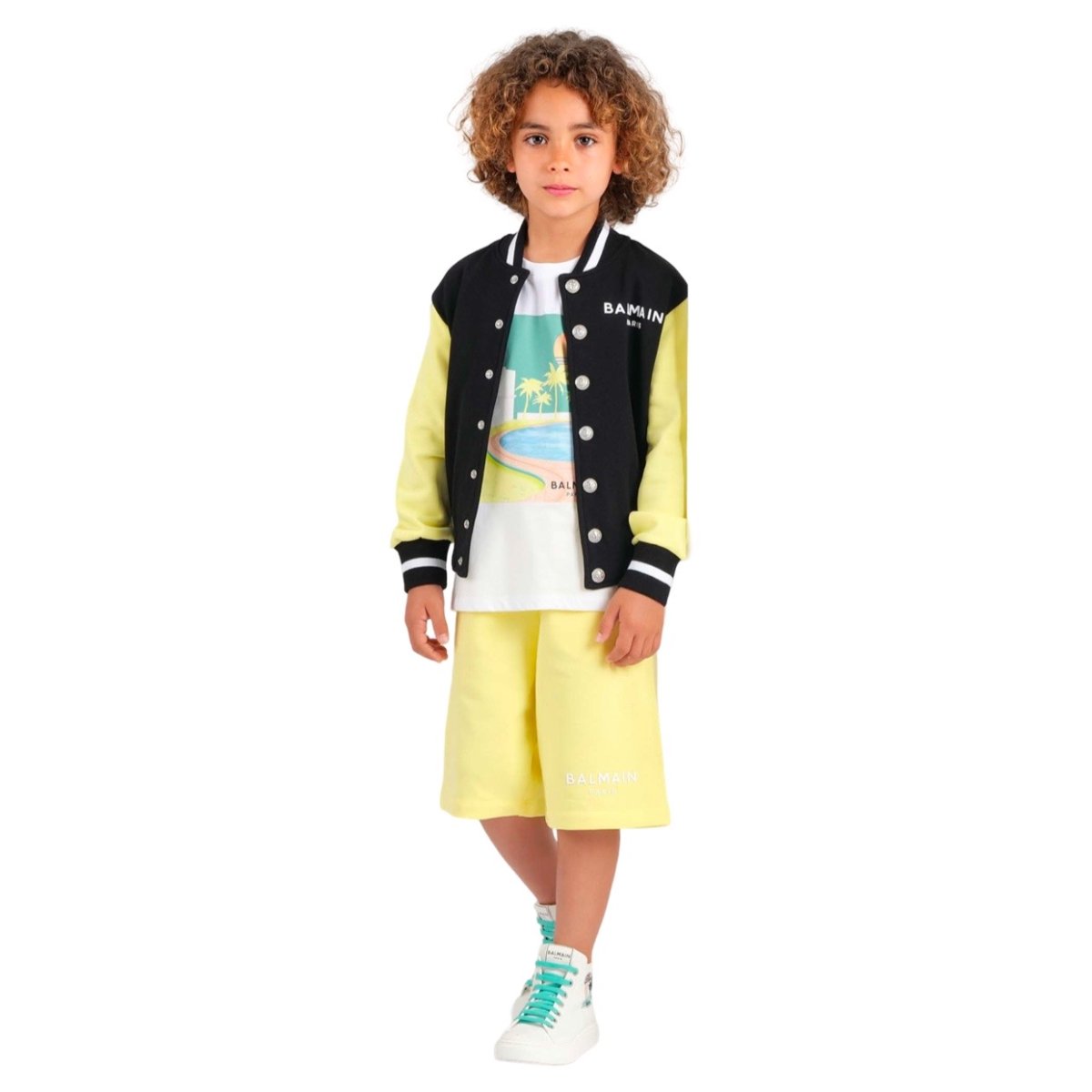 Balmain – Bermuda giallo con logo