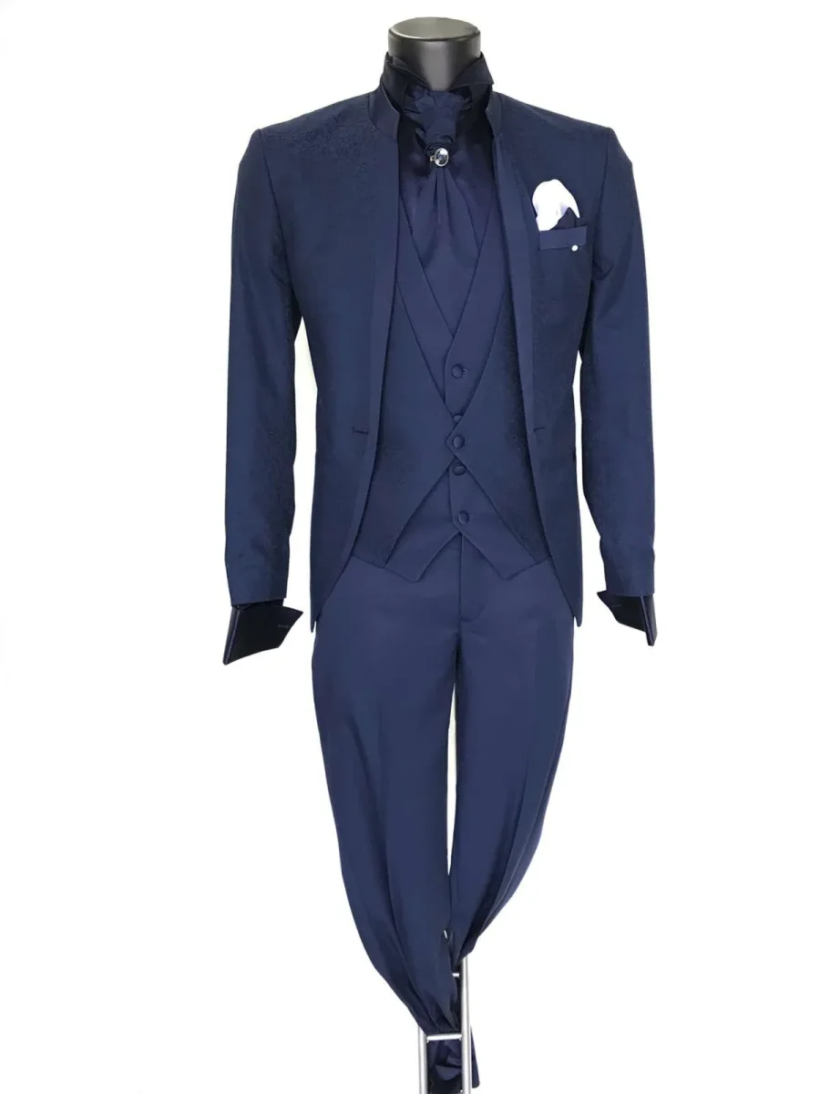 Abito da Sposo collo coreana tessuto damascato vestibilità slim fit modello Giulio