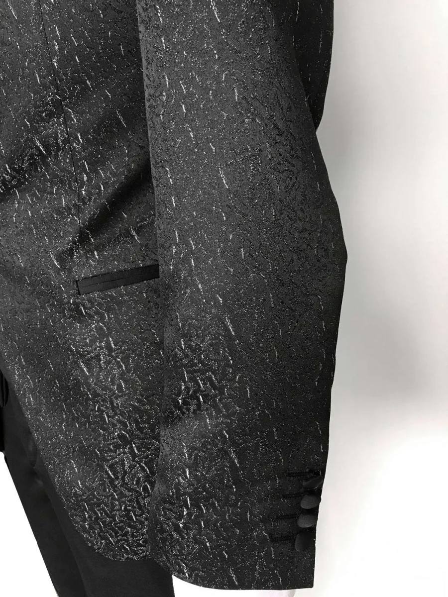 Abito da Sposo giacca coreana tessuto fantasia vestibilità slim fit cinque bottoni modello Erik colore grigio - immagine 4