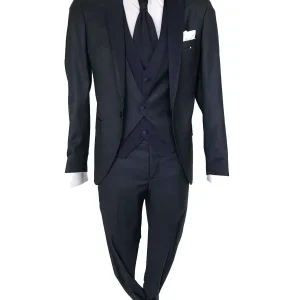 Abito da Sposo modello petto a lancia vestibilità slim fit modello Lucas colore blu scuro