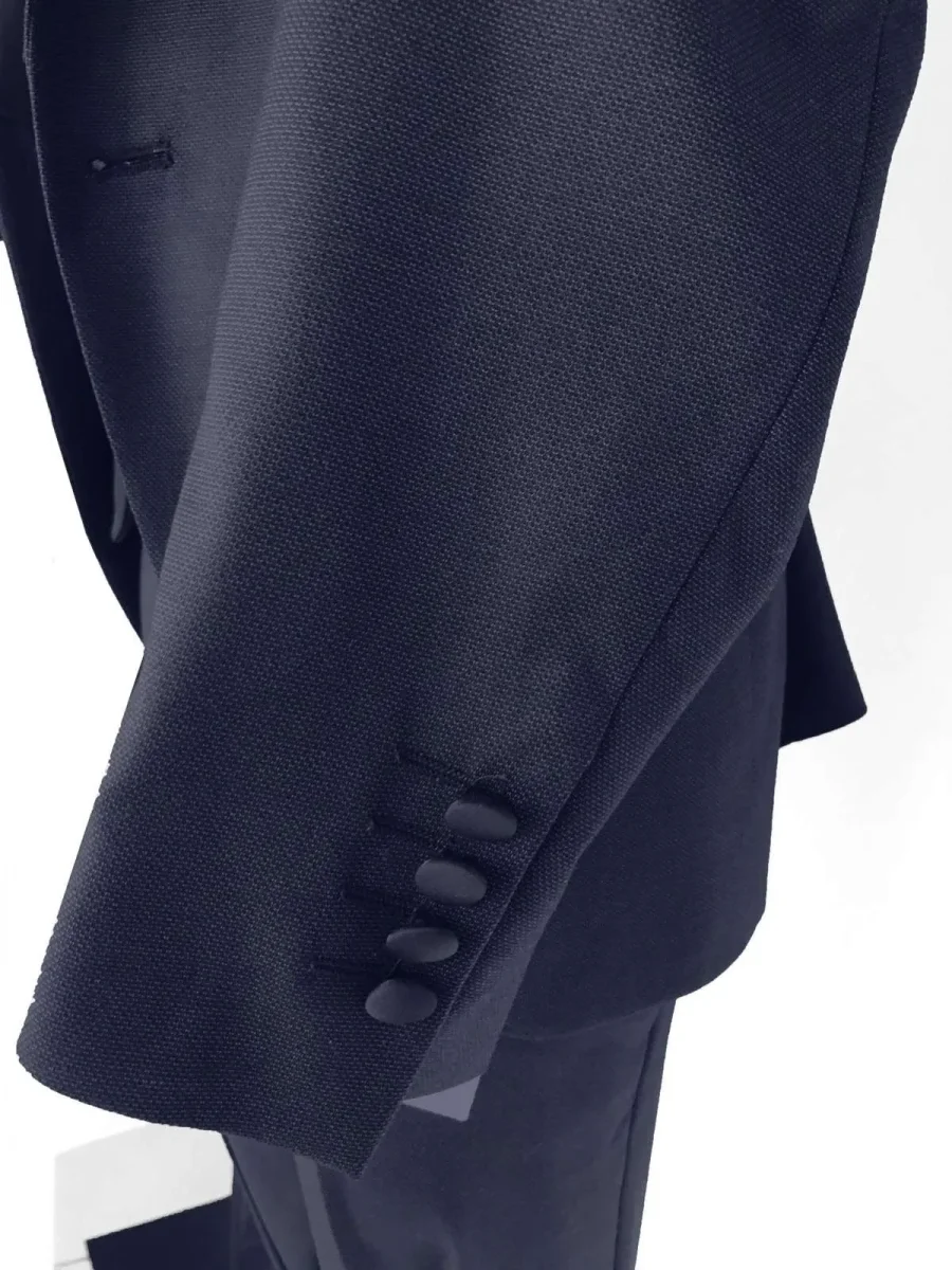 Abito da Sposo modello petto a lancia vestibilità slim fit modello Lucas colore blu scuro - immagine 4