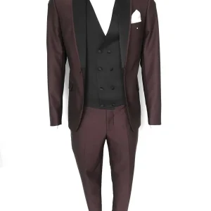 Abito da sposo collo sciallato vestibilità slim fit gilet doppio petto Philippe colore bordeaux