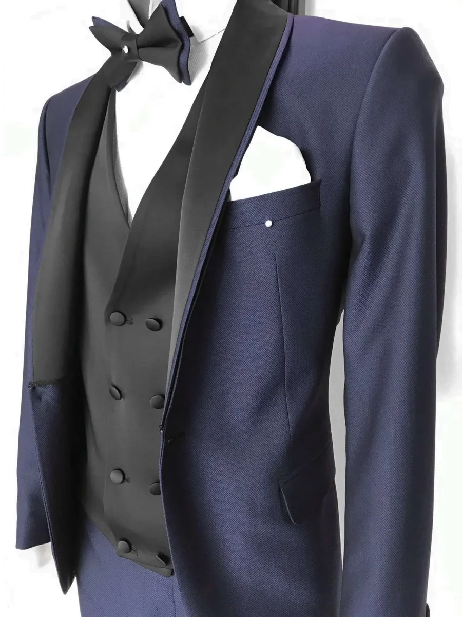 Abito da sposo collo sciallato vestibilità slim fit gilet doppio petto modello Philippe colore blu - immagine 3