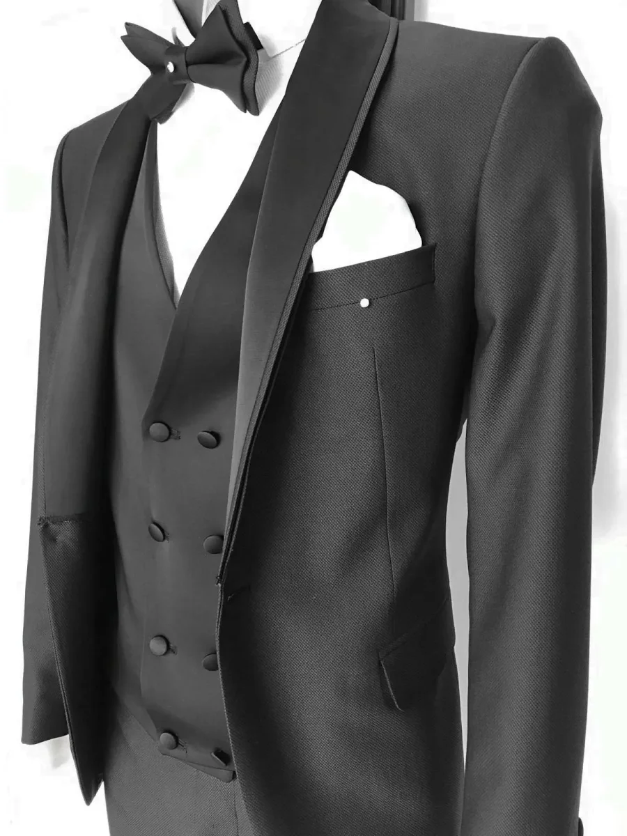 Abito da sposo collo sciallato vestibilità slim fit gilet doppio petto modello Philippe colore nero - immagine 3