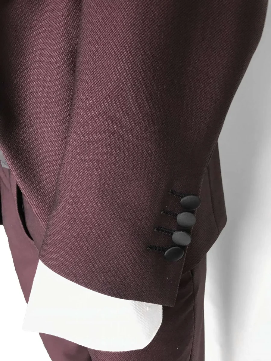 Abito da sposo collo sciallato vestibilità slim fit gilet doppio petto Philippe colore bordeaux - immagine 4