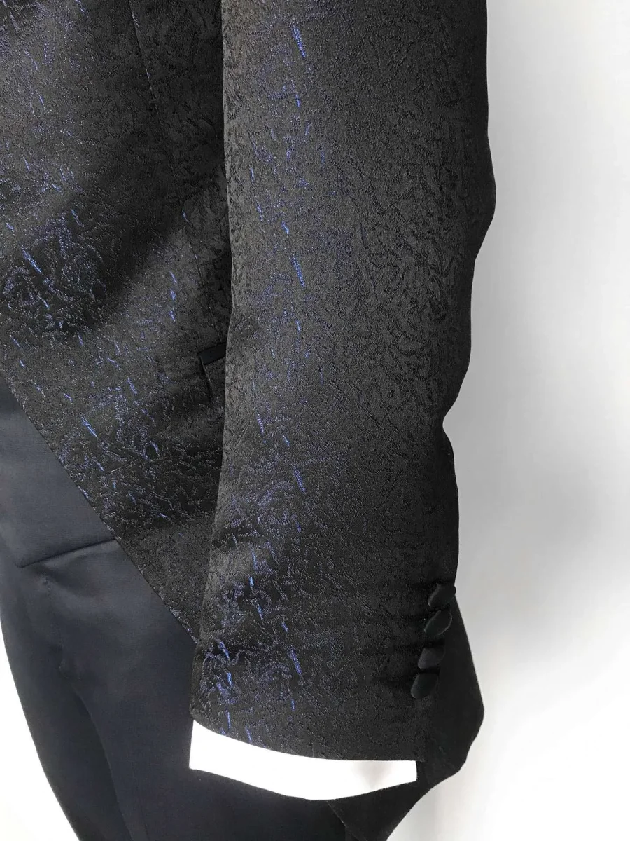 Abito da sposo modello Frack vestibilita slim fit 3 bottoni tessuto damascato blu scuro Frankie - immagine 4