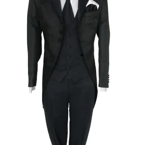 Abito da sposo modello Frack vestibilita slim fit 3 bottoni tessuto damascato nero Frankie