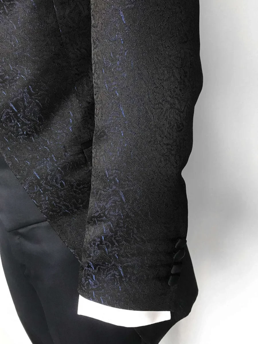 Abito da sposo modello Frack vestibilita slim fit 3 bottoni tessuto damascato nero Frankie - immagine 4