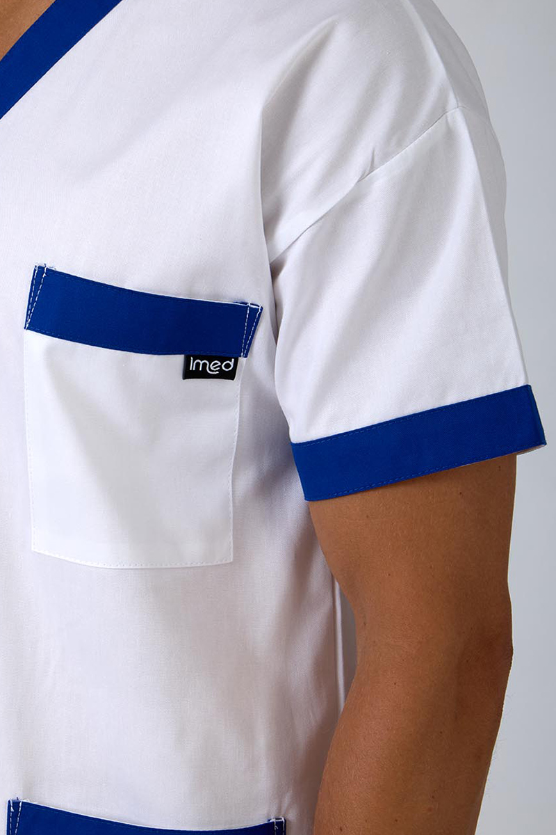 Casacca unisex collo V  bianca bordi bluette - immagine 5