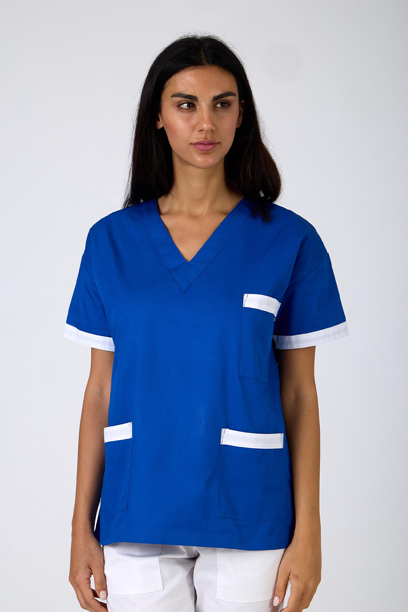 Casacca unisex collo V bluette bordi bianchi - immagine 4