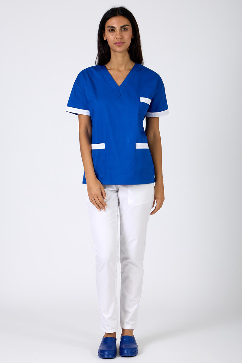 Casacca unisex collo V bluette bordi bianchi - immagine 3