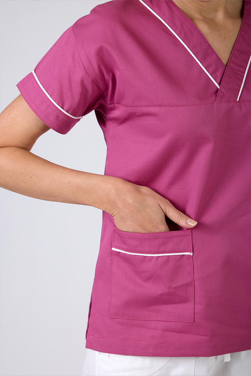 Casacca unisex collo V incrocio fucsia e profili bianchi - immagine 4