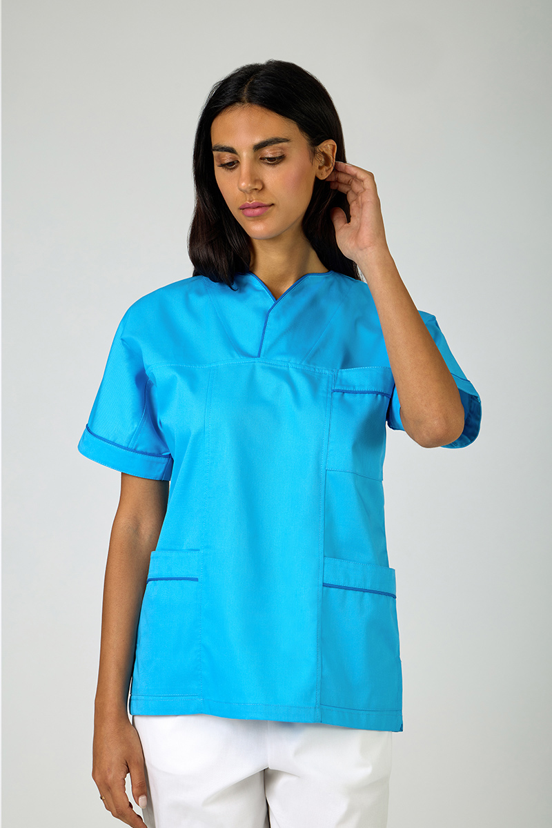 Casacca donna collo sovrapposto atollo con profili bluette misto cot./pol. - immagine 2