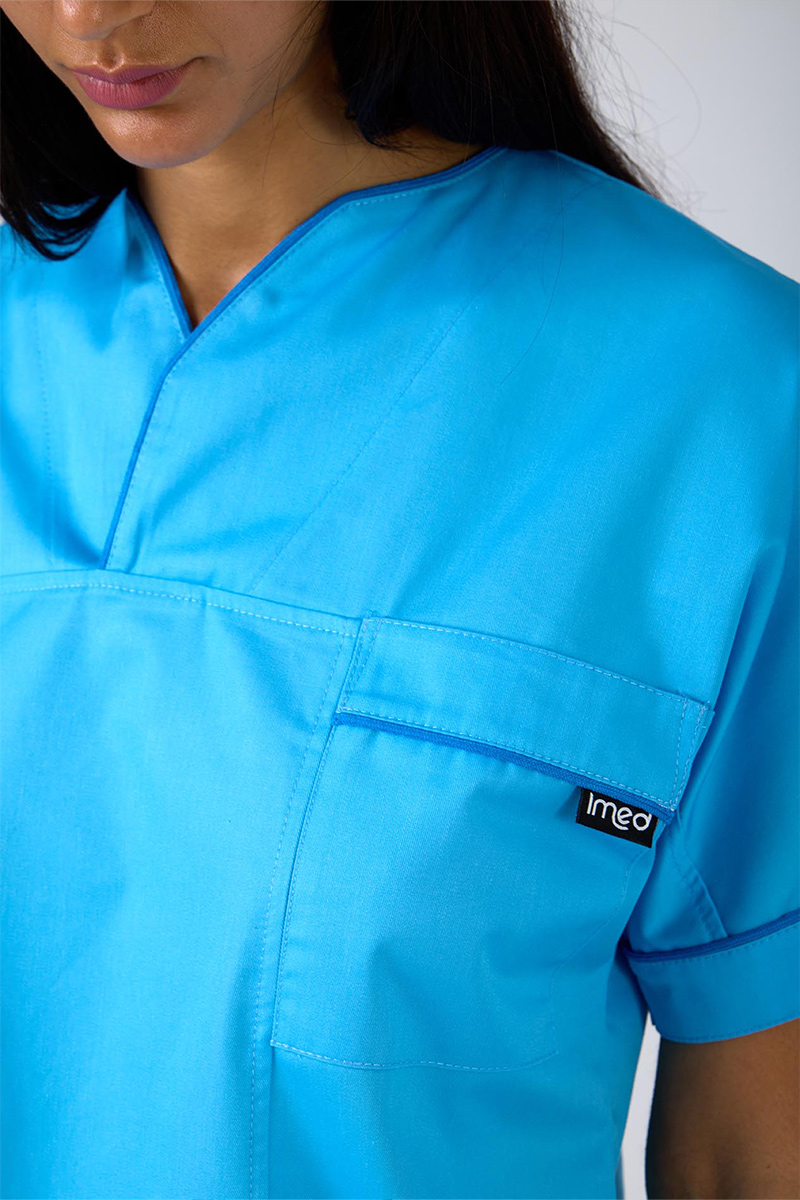 Casacca donna collo sovrapposto atollo con profili bluette misto cot./pol. - immagine 3