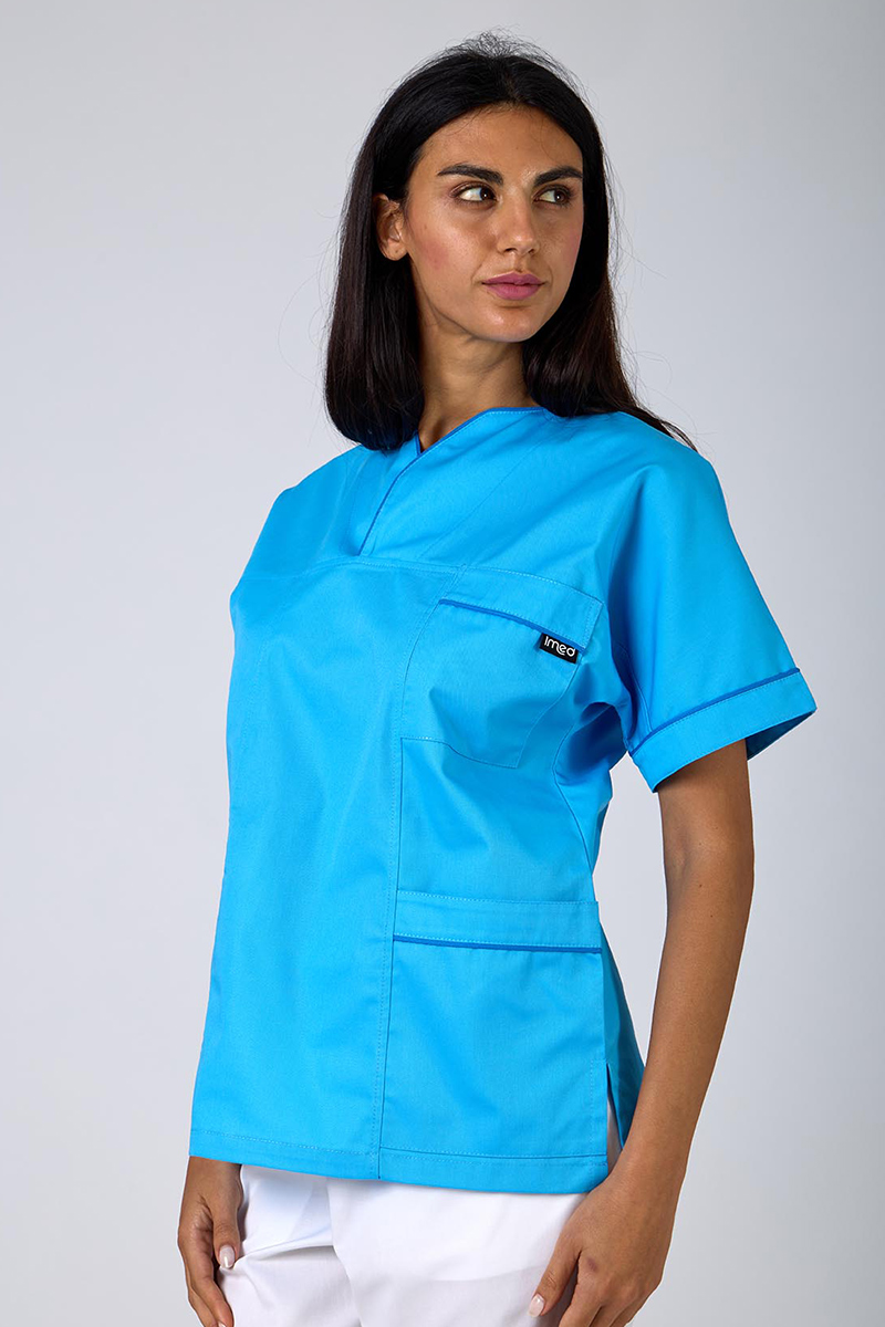 Casacca donna collo sovrapposto atollo con profili bluette misto cot./pol. - immagine 4