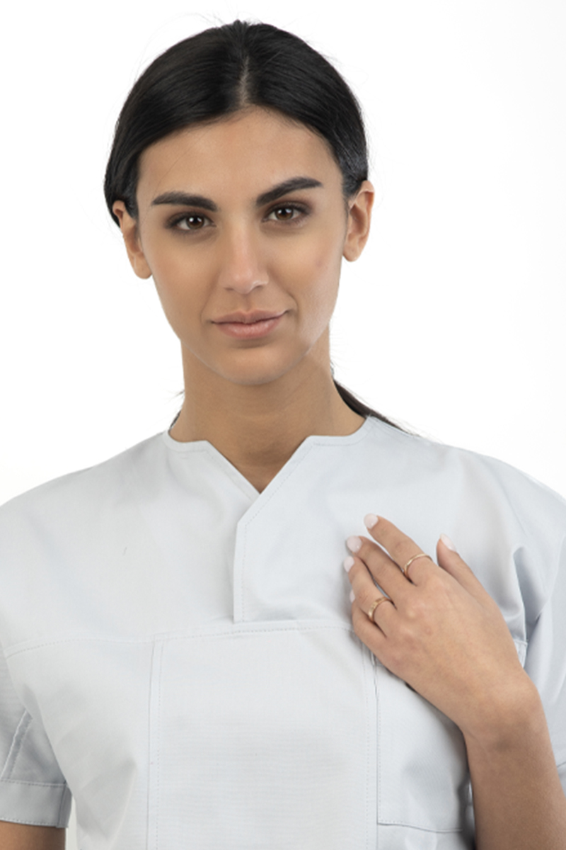 Casacca donna collo sovrapposto grigio ghiaccio misto cot./pol. - immagine 3