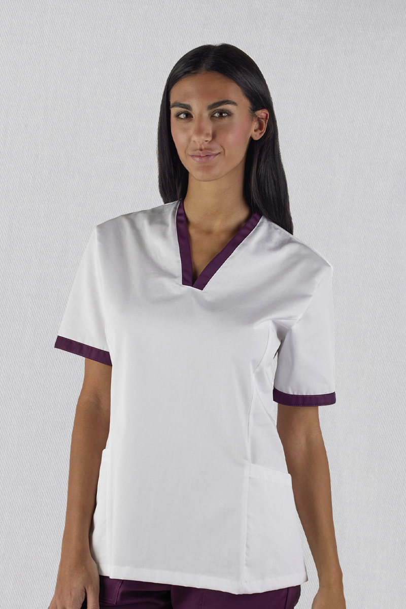 Casacca donna collo vulcano bianca bordi sottili vinaccia - immagine 2