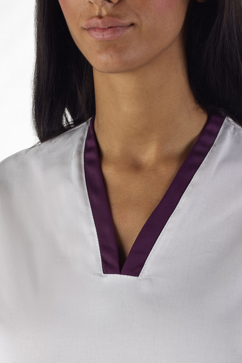 Casacca donna collo vulcano bianca bordi sottili vinaccia - immagine 4