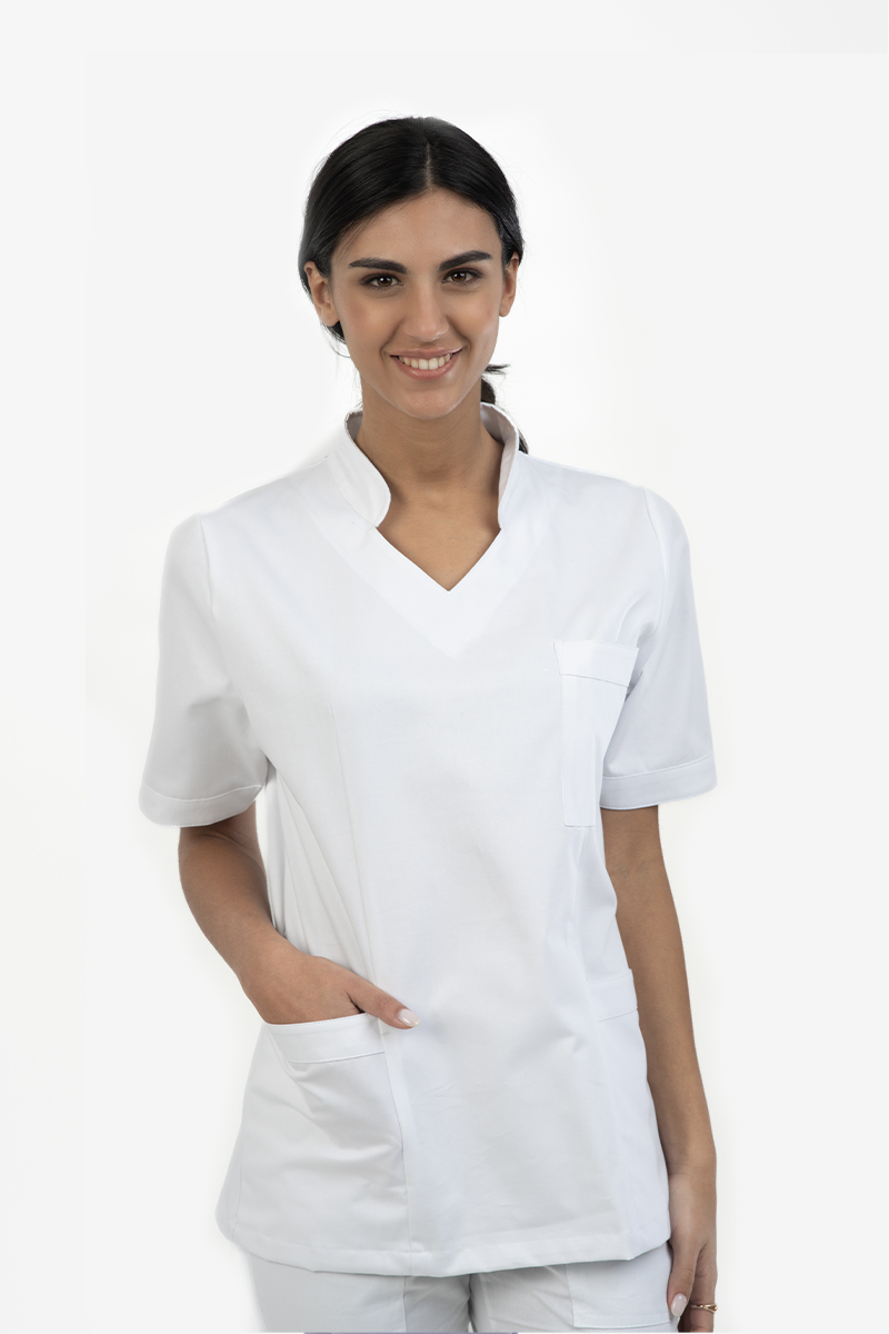 Casacca Sanitaria donna collo mezza coreana bianca - immagine 2