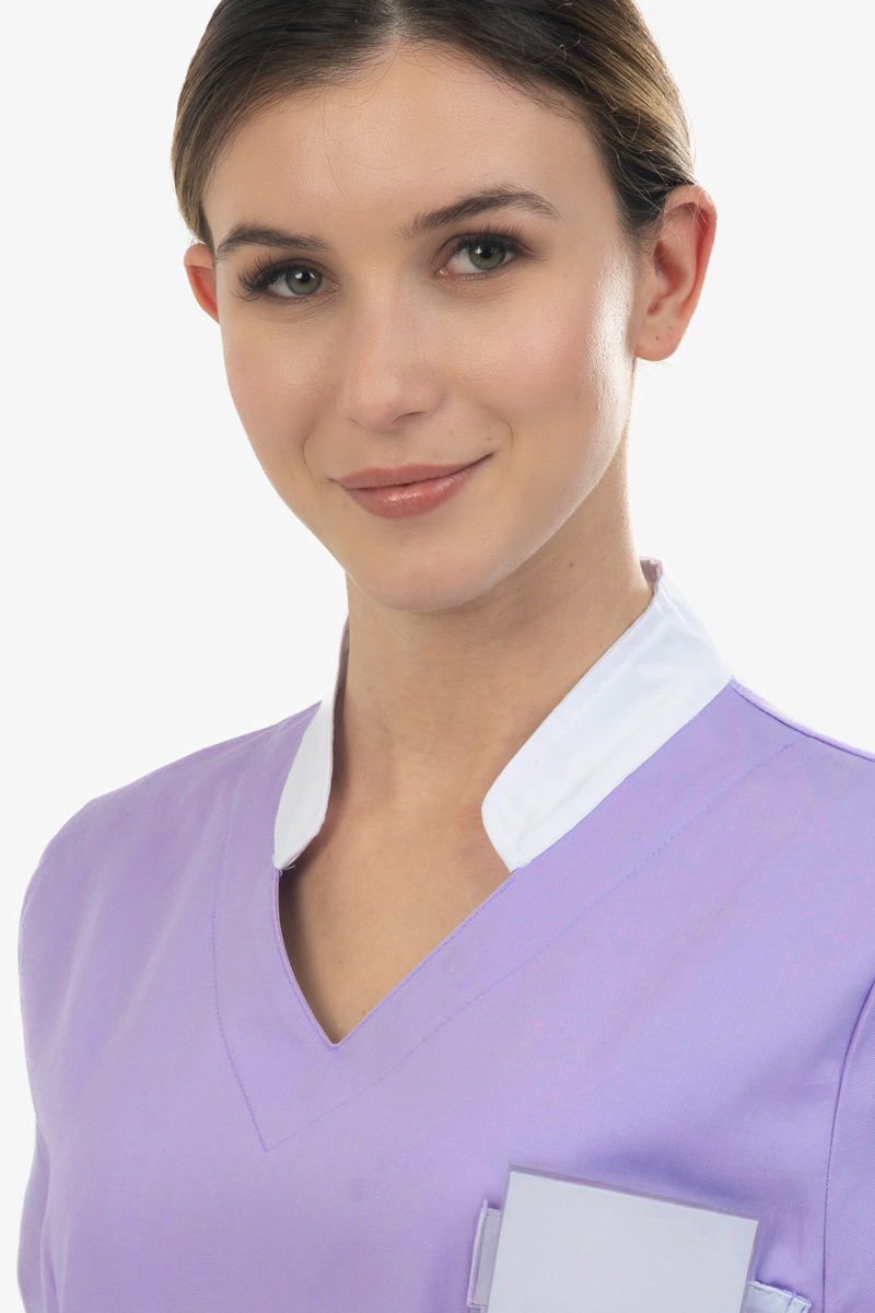 Casacca donna collo mezza coreana lilla bordi bianchi - immagine 3