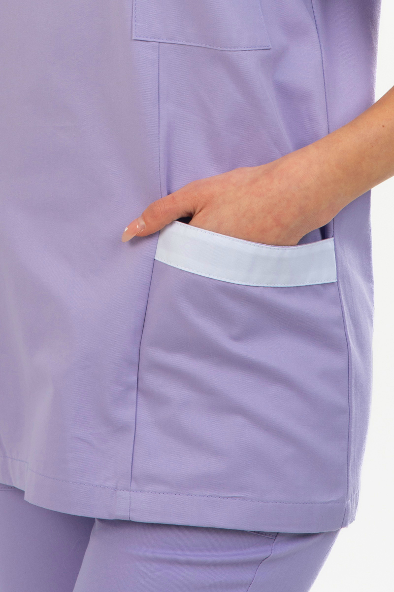 Casacca donna collo mezza coreana lilla bordi bianchi - immagine 4