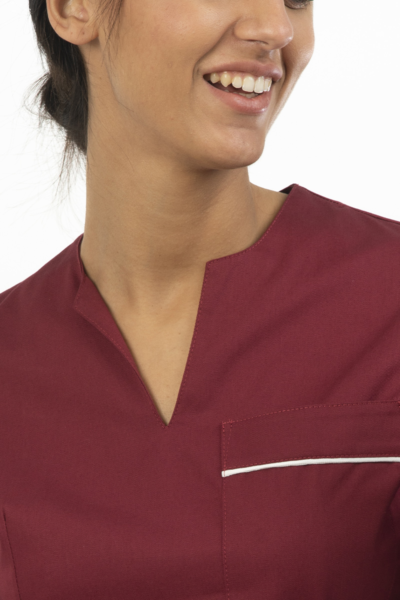 Casacca donna collo a goccia bordeaux profili bianchi - immagine 3