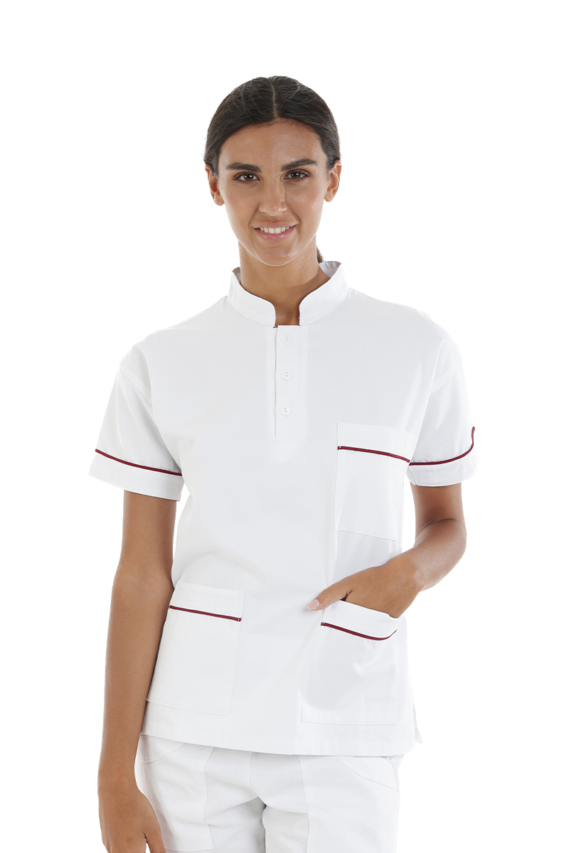 Casacca unisex collo coreana bianca con profili rossi - immagine 2